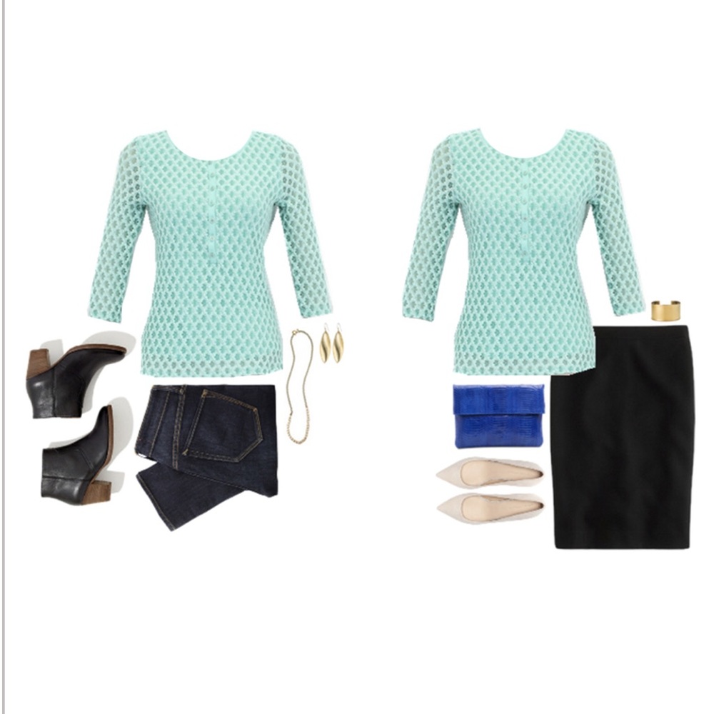 Under Skies mint green textured top L stitch fix